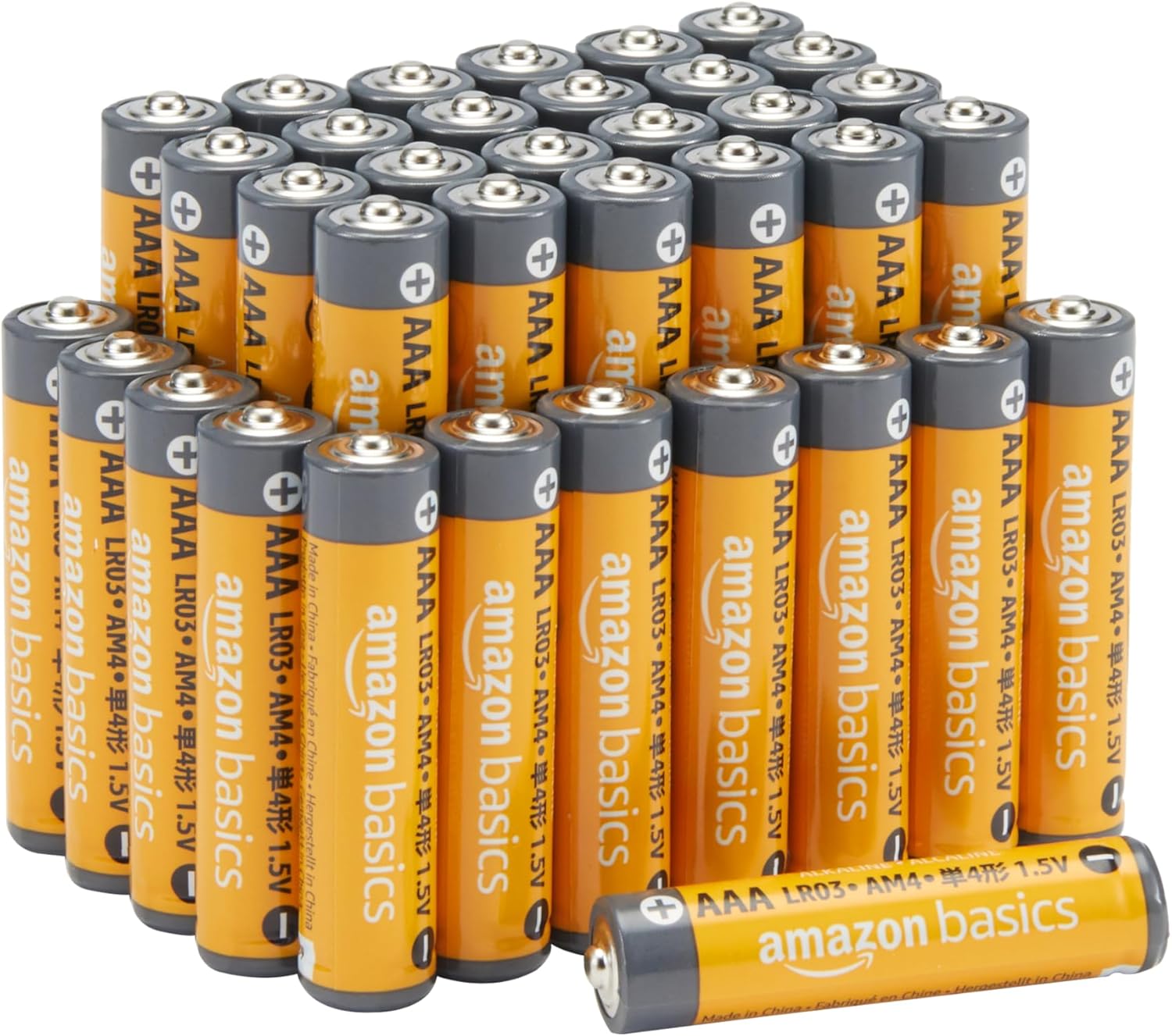 Amazon Basics Lot de 36 piles alcalines AAA puissantes 1,5 V (l'apparence peut varier) - Gris