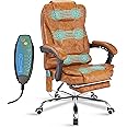 Blisswood Executive Office Chair For Home, 8 Point Massage Office Chair With Footrest & Lumbar Support, Computer Desk Chairs Swivel Recliner Chair For Home Office (Gold Brown)