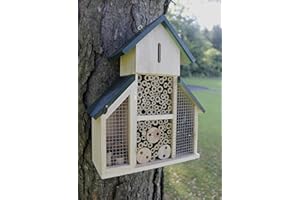 Garden Mile Hôtel à insectes en bois naturel - Abri de jardin pour abeilles, papillons, coccinelles, insectes respectueux de l'environnement - Grande maison avec toit vert