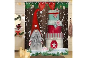 cortina de ducha navidad 180x200, Hnmdmyi lindo gnomo colorido cajas de regalo xmas rustico granja invierno vacaciones cortina de baño tela de poliester impermeable lavable cortina de baño con ganchos