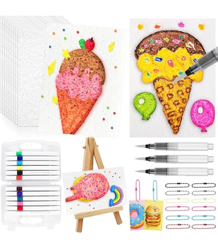 Lioewhu Kit Pittura 3D Magic Puffy Paint | Carta Texture In Schiuma, Pennarelli, Penne 3D, Perline, Per Bambini E Ragazzi