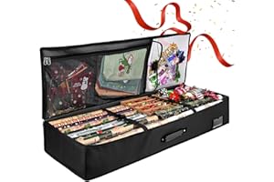 Sac de Rangement pour Papier Cadeau, GuKKK 600D Oxford Sac de Papier d'emballage Cadeau Rangement, Imperméable Rouleaux de Papier Cadeau Noel Organisateur avec Compartiments, 95 x 35 x 16cm (Noir)