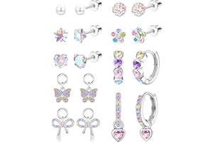 Kakonia Hypoallergenic Earrings for Girls Women Surgical Steel Screw Back Earrings for Sensitive Ears Cute Pearl Flower Butterfly Flat Back Stud Hoop Earring Set Kids Sleeper Earring Jewellery Gifts