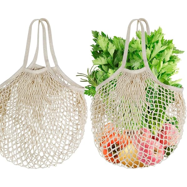 Meetall Sacchetti Spesa Rete Cotone - Confezione 5 Pezzi, Riutilizzabili, Colori Assortiti