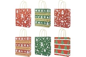 CHANGSHENGDA 24 Stück Geschenktüten Weihnachten - 6 Stile Weihnachtstüten kraftpapier tüten mit Griffen zum Verpacken von Geschenken, Partyzubehör