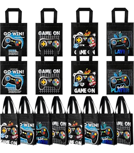 Kauai Sun 16PC Game Theme Gift Bags - 4 Designs Party Favor Bags For Gaming Parties