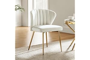 FABRICATION HAUS Velvet Dining Chair Upholstered Seat Modern Vanity Kitchen Accent Occasional Chair with Metal Legs for Dining Room & Living Room (1, IVORY)