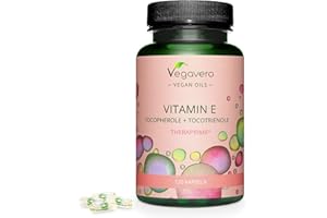 ‎VEGAVERO Vitamin E Kapseln | Premium Rohstoff: TheraPrimE® | Keine Gelatine | 100% NRV | Laborgeprüft | Tocopherol + Tocotrienol | Zellschutz* | Ohne Zusatzstoffe | Deutsche Produktion von Vegavero®
