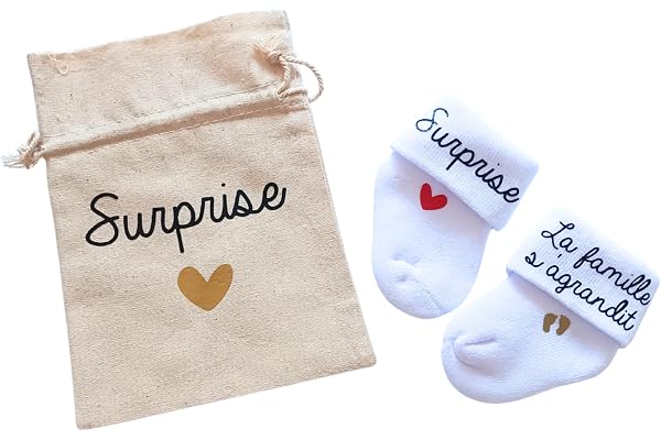 Chaussettes d'annonce de grossesse surprise à la famille pour bébé et nouveau-né - thème surprise la famille s'agrandit (chaussettes)