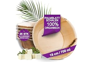 ‎WAIPUR Waipur Bio Palmblatt Schalen - 25 große Schüsseln Ø 18 cm / 700 ml - Premium Einweggeschirr kompostierbar - Einweg Suppenschalen ähnl. Bambus-Schüssel