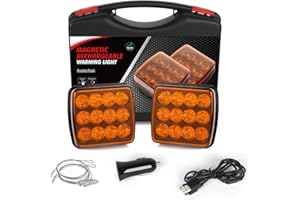 AOHEWEI Wireless LED Warning Lights Amber, 12 V/24 V Magnet Rear Warning Flashing Lights, Rechargeable Emergency Strobe Lights for Truck Vehicle