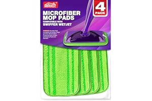 HOMEXCEL Lot de 4 serpillères en microfibre compatibles avec Swiffer Wet Jet, réutilisables et lavables en machine, têtes de rechange pour nettoyage humide et sec multi-surfaces