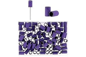 Prasacco 100 Stück Schleifkappen Nagelfräser, 240 GRIT Schleifhülsen Nagelfräser Lila Kleine Nagel Schleifbänder mit 6,5 mm Nagelbohrer für Gelnägel, Nageldesign, Nagelkunst