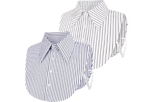 XEPST 2 sztuki damskich kołnierzyków, odpinany, wkładka kołnierza, damska połowa, bluzka, kołnierz, odpinany, dla kobiet, dziewcząt, dekoracyjne, paski, Czarne paski i niebieskie paski, jeden rozmiar