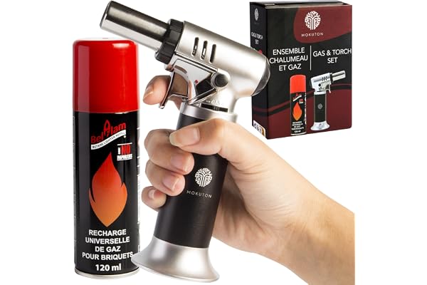 MOKUTON Chalumeau de Cuisine Professionnel avec Bouteille de Gaz Incluse - Contrôle Précis de la Flamme, Facilité d'Utilisation et Durabilité Exceptionnelle pour des Expériences Culinaires Raffinées