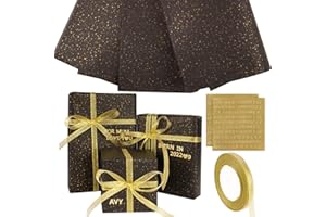 BHGT 3 Fogli di Carta da Regalo Nero Oro Adesivi Lettere Alfabeto Carta da Imballaggio Fiori Bouquet Confezione Scatole Regalo Natale Halloween Carnevale Pacchi Compleanno Nastro Dorato