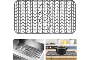 FOSFUKEER Küchen-Silikon-Spülbeckenmatte, Silikon-Spülbeckenmatte, Spülbeckenschutzmatte, hitzebeständiger Anti-Rutsch-Küchenablaufmattenschutz (grau, 66 * 35cm Schnittloch)