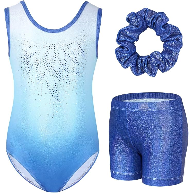 YONGHS Justaucorps Gymnastique Danse Fille Enfant Leotard Strass Brillant Métallique avec Short