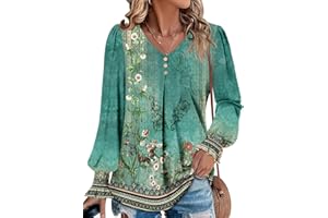 CHICZONE Womens Tunic Tops Long Sleeve T-Shirt Pleated V Neck Blouse Shirts for Leggings S-3XL