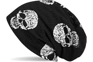 styleBREAKER Gorro Beanie con Estampado de Calaveras en Apariencia desgastada Vintage, Gorro Slouch Beanie Largo, Unisex 04024093