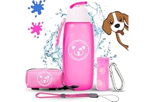 ASSURE AURA Pack Botella Pipi Perros Calle Silicona 320ml + Mosqueton + Cuerda Ajustable + Bolsas + Funda | Botella agua perro y accesorios perros | Botella pises perro | Ideal Paseos (Violeta, 320ml)