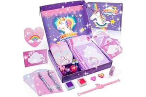 Dromlag Regali per Ragazze 4 5 6-12 Anni, Regali Unicorno per Ragazze Cartoleria Regalo di Compleanno per Ragazze 4-12 Anni Set di Cancelleria Polly Pocket Unicorno Kit Creativo Carta da Lettere con