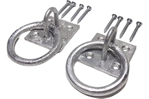 BURNTEC Chain Ring with Screws on Plate 50mm x 50mm Pack of 2 (Galvanised) Dog Animal Tether Horse Pony HAY NET TACK TIE UP Stable Ring Hook