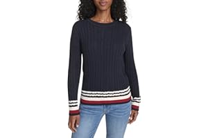 Tommy Hilfiger Damen Baumwoll-Pullover mit Rundhalsausschnitt und Zopfmuster Pullover