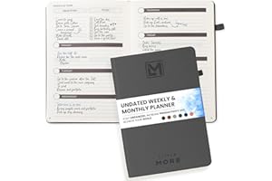 LM LITTLE MORE Little More Undated Weekly & Monthly Planner - Set Goals, Increase Productivity & Manage Time - Includes Planner Stickers - Undated Planner, Notebook & Agenda - A5 (5.8”x8.3") - Black