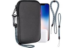 PWSAP Handytasche für Smartphones,Universelle Neopren Handy Hülle Handy Tasche Hülle Cover Case Schutzhülle mit Karabiner Umhängeband für iPhone 15 16 Plus Pro Max Samsung,Passend für Phone 7,5 Zoll,Grau,L