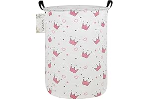 FANKANG Laundry Hamper Storage Bins Nursery Hamper Canvas Foldable with Waterproof PE Coating Large Storage Baskets for Kids Toys Room, Nursery, Home,Gift Basket, Office, Bedroom, Clothes (Pink Crown)