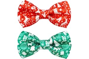 JpGdn 2Pcs/Pack Christmas Dogs Collar Bowties Attachment Slides Charms for Small Medium Large Xmas Parties Grooming Accessories