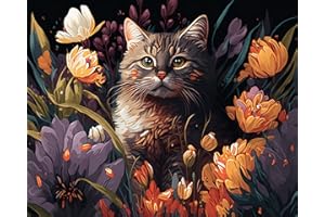 TISHIRON Animals Paint by Numbers for Adults Cat and Flowers Oil Hand Painting DIY Abstract Adults Paint by Number Kits on Canvas with Paintbrushes Art Crafts for Home Bedroom 16"x20"(Frameless)