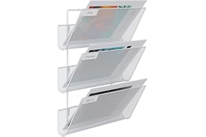 EasyPAG 3 Compartimentos Metal Malla A4 Archivador de Pared Oficina Organizador Documentos Cartas Pared Soporte Revistas Pared Almacenamiento Revistero Correo,Blanco
