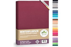 ‎LEEVITEX Winter Spannbettlaken | Farbenfrohes Thermo Fleece | Spannbetttuch, Bettlaken in vielen Größen und Farben (200x220 cm +40cm Steg, Bordeaux/Weinrot)