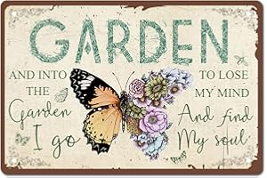 CREATCABIN Métal Tin Sign Papillon Jardin Signe Rétro Vintage Drôle Décoration Murale Art Mural Suspendu Fer Peinture pour Maison Cuisine Salon Cour Patio Extérieur Affiche Plaque Décor, 12 x 8 Pouce
