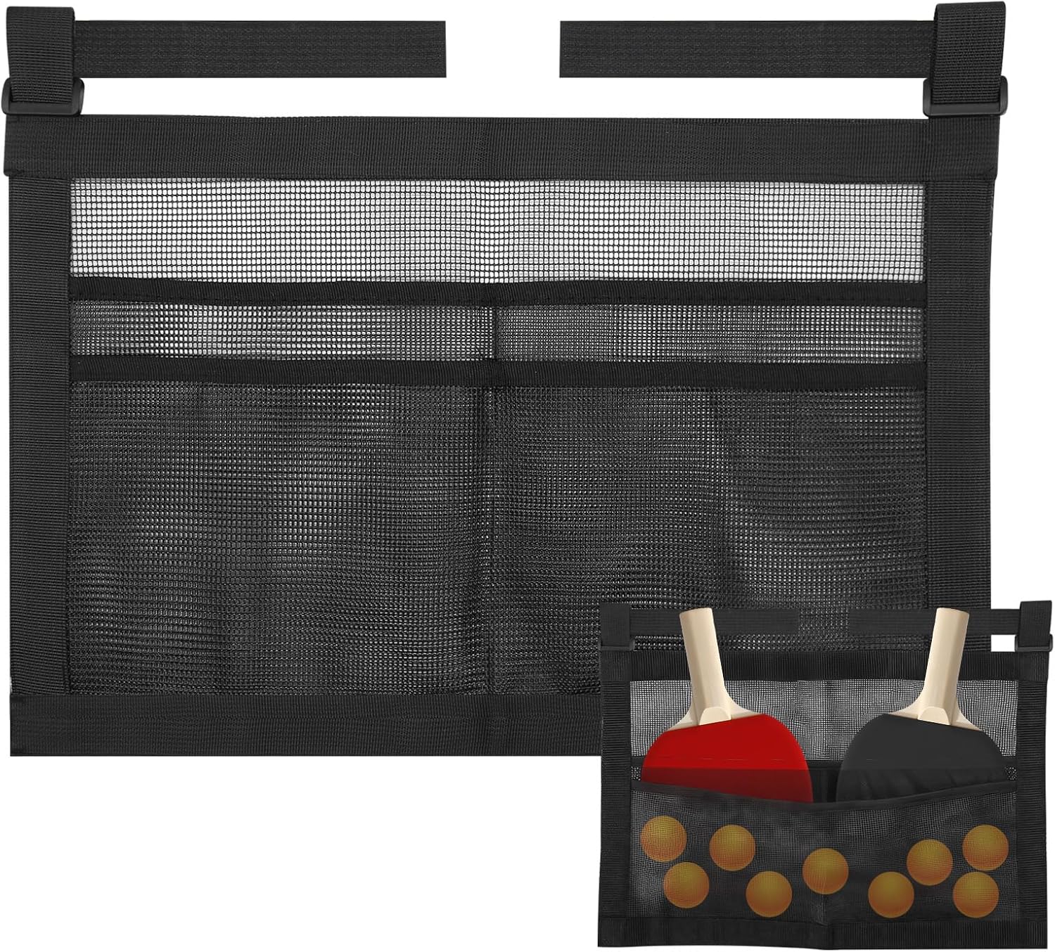 CYUXING Bolsa de Almacenamiento para Palas de Ping Pong con Malla, Accesorios Negros Sencillos para Pelotas y Palas, Soporte Deportivo con Correas, fácil de Instalar