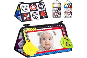 Cugybue Tummy Time Mirror Toys, Sensory Toys for Babies, Baby Mirror Toy, Black and White Sensory Toys Teether Sensory Toy Baby Toy 0-6 Months Baby Mirror Toy Suitable for Newborn Play, Letter