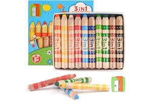 Vaktop 10 Stück Wachsmalstifte, 3 in 1 Malstifte mit Spitzer, Wasserfarbe Wachsmalkreide, Buntstifte mit 10 Verschiedenen Farben für Kinder 2 3 4 jahre, Graffiti, DIY Handwerk und Malerei