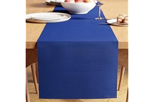 Encasa XO Camino de Mesa | Algodón de Canalé Fino Teñido con Hilo | Tamaño 32x150 cm | Azul Solido | Lavable a Máquina