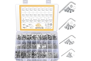 SIGULIKEJI Lot de 520 vis à six pans creux M3 M4 M5 M6 en acier inoxydable Vis filetées avec écrous, assortiment de vis de machine avec rondelles (argenté)