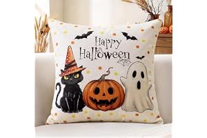 Artscope Halloween kuddfodral 45 x 45 cm, set med 1 svart katt pumpa spöke örngott höst halloween kuddöverdrag för soffa vard