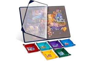 Tektalk Planche à Puzzle avec 6 Plateaux de tri, Tapis de Puzzle Portable avec Housse Anti-poussière pour économiser Le Rangement, Surface antidérapante, jusqu'à 1000 pièces (avec 6 Plateaux colorés)