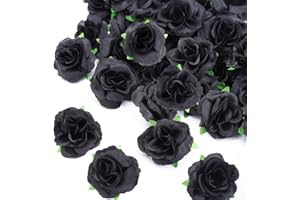 Kesote 50x Künstliche Blumenköpfe Blütenköpfe Kunst Blumen Rosen Köpfe für Hochzeit Party Deko DIY (Ø 4cm, Schwarz)