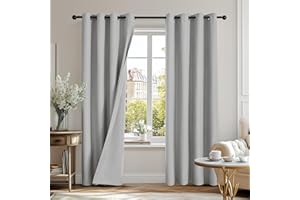 Deconovo 100% Blackout Grey Curtains with Double-sided Microfiber Fabric Windproof Eyelet Thermal Insulated Curtains for Bedroom, Grey W52 x L84 inch, 2 Panels