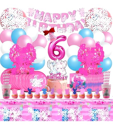 Lilo & Stitch Geburtstagsdeko Für 6 Jahre – 53-teiliges Set Mit Ballons, Banner, Tischdecke & Deko Für Kuchen