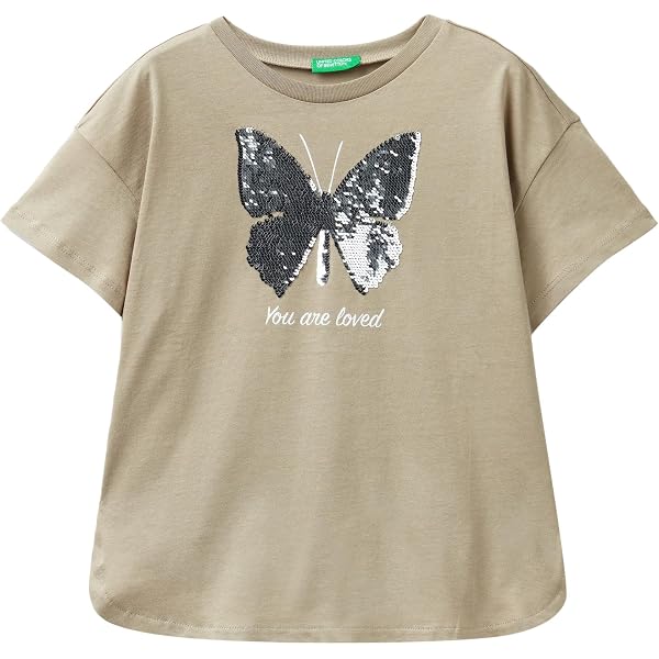 United Colors Of Benetton Mädchen T-Shirt – Blau, Mit Pailletten & Tüll, Größe 110 Cm, Kurzarm