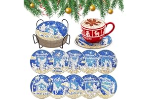 CRETVESTSAR 10Pcs Christmas Acrylic Diamond Painting Coasters Set Gnome And Blue Christmas Designs Coasters For Crafters Diy Enthusiasts Art Lovers Holiday Decorators Families Children Adults (Blue Christmas)
