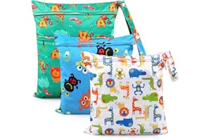 Ballery Wet Bag, Wet Dry Bag, 3 Pcs Nappy Bag, Cloth Diaper Bag Waterproof Reusable Produce Bags Diapers Travel Bag Organiser with Handle and 2 Zipper Pockets for Baby Diaper, Travel, Beach, Pool, Gym