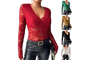 uxxnjfg Bluse Damen Elegant Sexy Spitzen Oberteile Modern Casual Rave Tunika Langarm Cocktail Silvester Outfit V Ausschnitt Tshirt